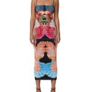 AFRM Amina Mesh Midi Slipdress in the Hibiscus Shell print size small